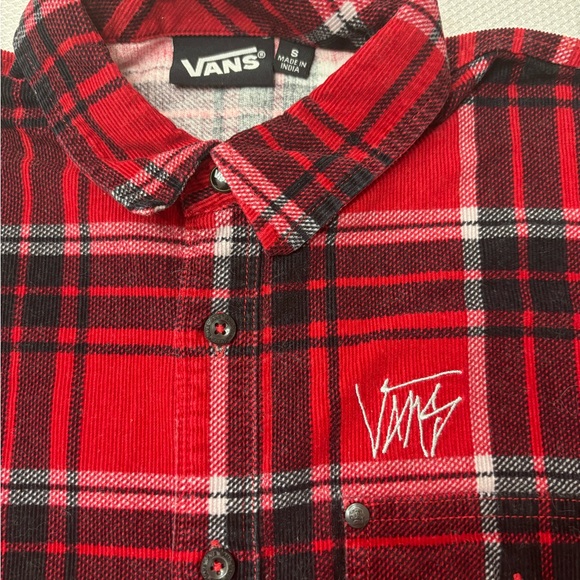 Vans Men’s flannel shirt red black button down corduroy shirt S western wear - Picture 2 of 10